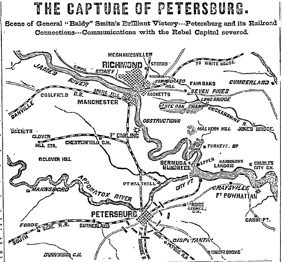 MAP: The “Capture” Of Petersburg, June 1864 (NP: Philadelphia Inquirer ...