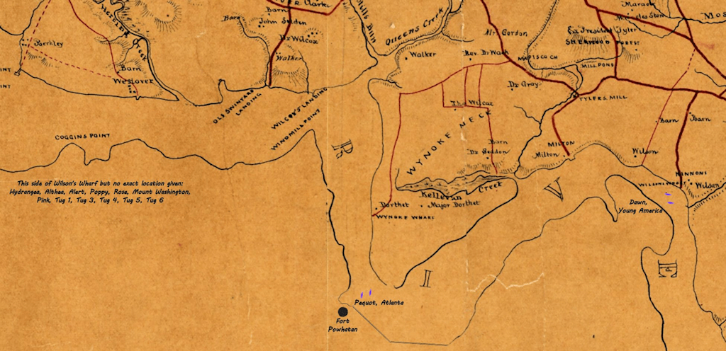 MAP: Ship Locations on the James River, June 17, 1864, Part 3: Coggins ...